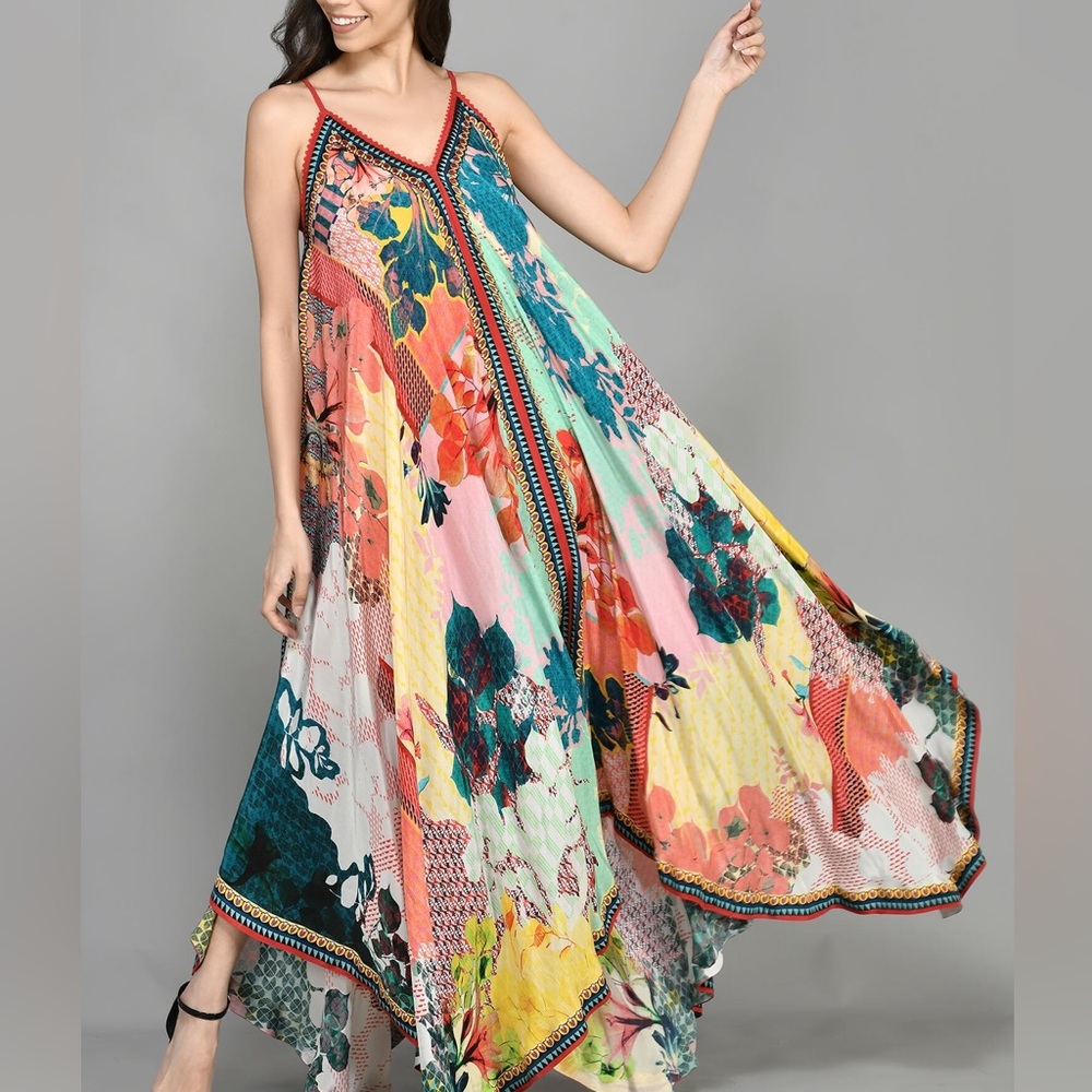 Bhanuni by Jyoti multicolor handkerchief contrast dress XS